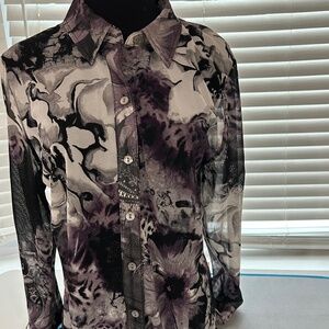 Chico's multicolor flowy sheer blouse tunic top size 2 button front
